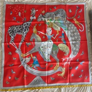 Hermes Red Silk Cirque Scarf 90cm